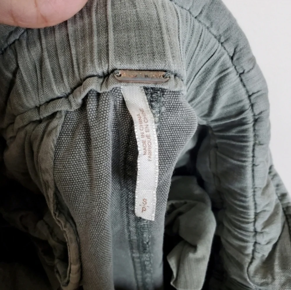 Free People Margate Olive Green High Rise Paperbag Pleated Trouser Pants